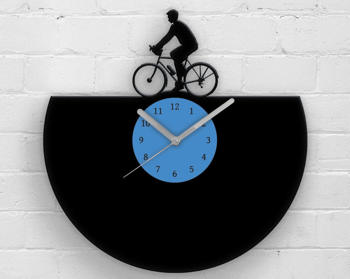 Birthday Gift for Him - Cycling Men Wall Decor - Vinyl Clocks - Old Record Clock - Cyclist Man - Bicycle Boy Decoration - Kids Room Art