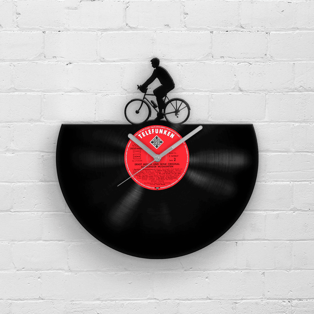 Birthday Gift for Him - Cycling Men Wall Decor - Vinyl Clocks - Old Record Clock - Cyclist Man - Bicycle Boy Decoration - Kids Room Art