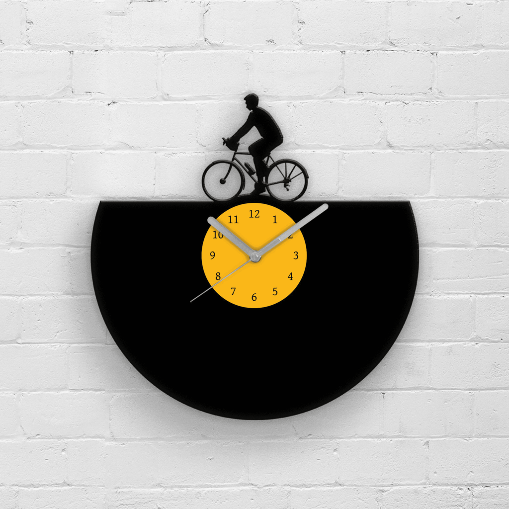 Birthday Gift for Him - Cycling Men Wall Decor - Vinyl Clocks - Old Record Clock - Cyclist Man - Bicycle Boy Decoration - Kids Room Art