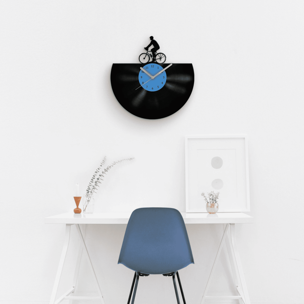 Birthday Gift for Him - Cycling Men Wall Decor - Vinyl Clocks - Old Record Clock - Cyclist Man - Bicycle Boy Decoration - Kids Room Art