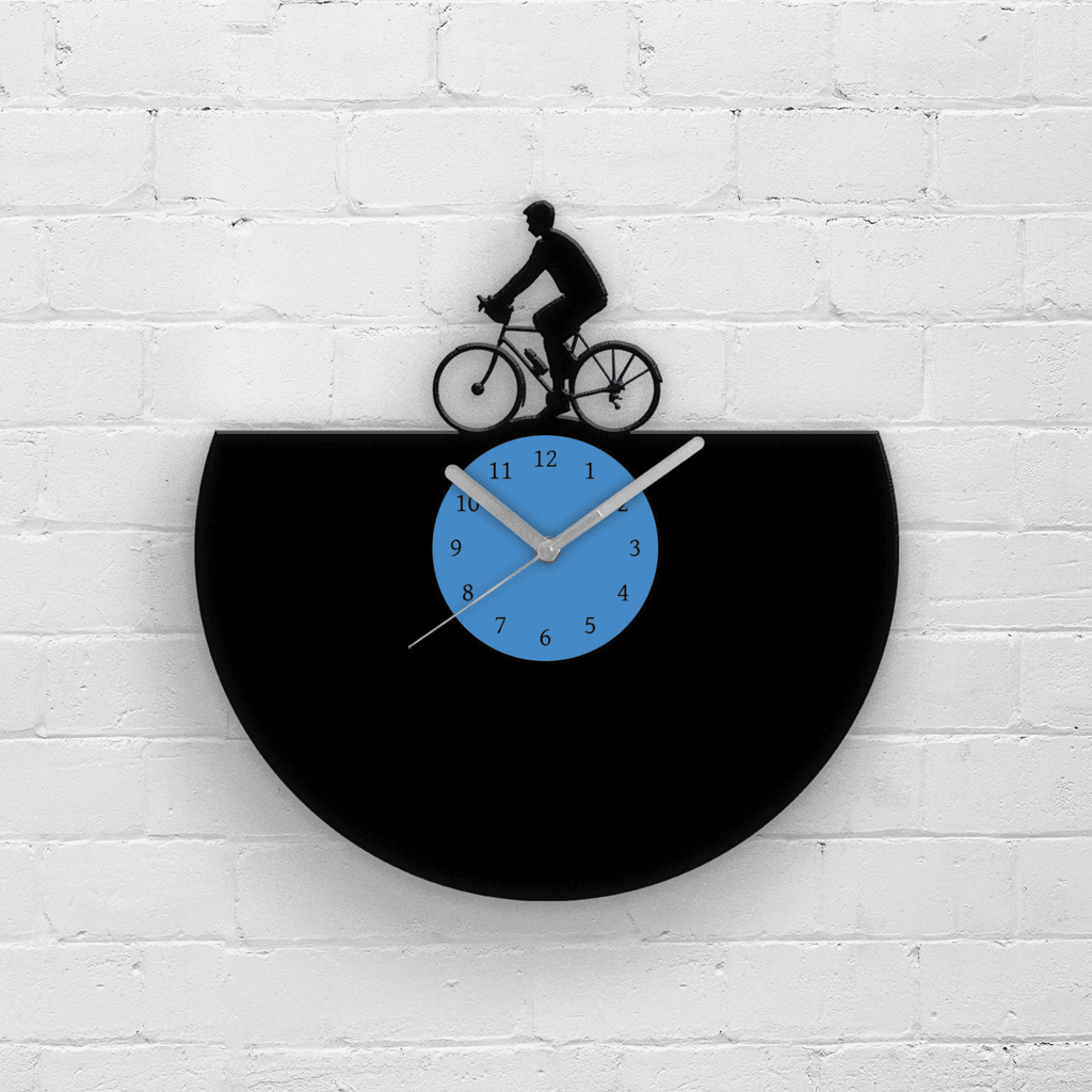 Birthday Gift for Him - Cycling Men Wall Decor - Vinyl Clocks - Old Record Clock - Cyclist Man - Bicycle Boy Decoration - Kids Room Art