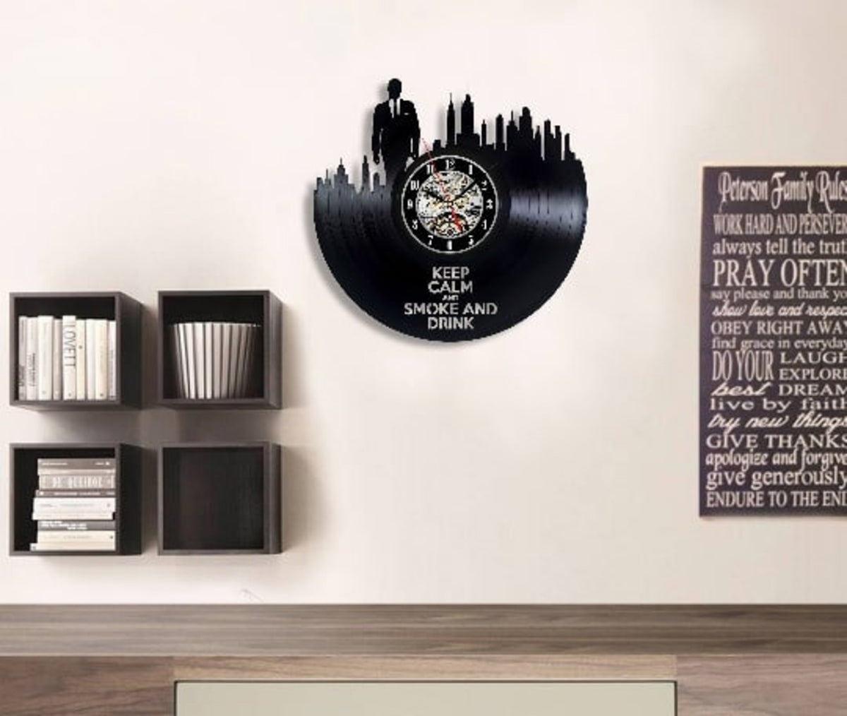Men Quotes Vinyl Record Laser Cut Wall Clock, Contemporary Wall Decor For Apartment, Artwork For Men, Keep Calm, Wedding Gift For Groom
