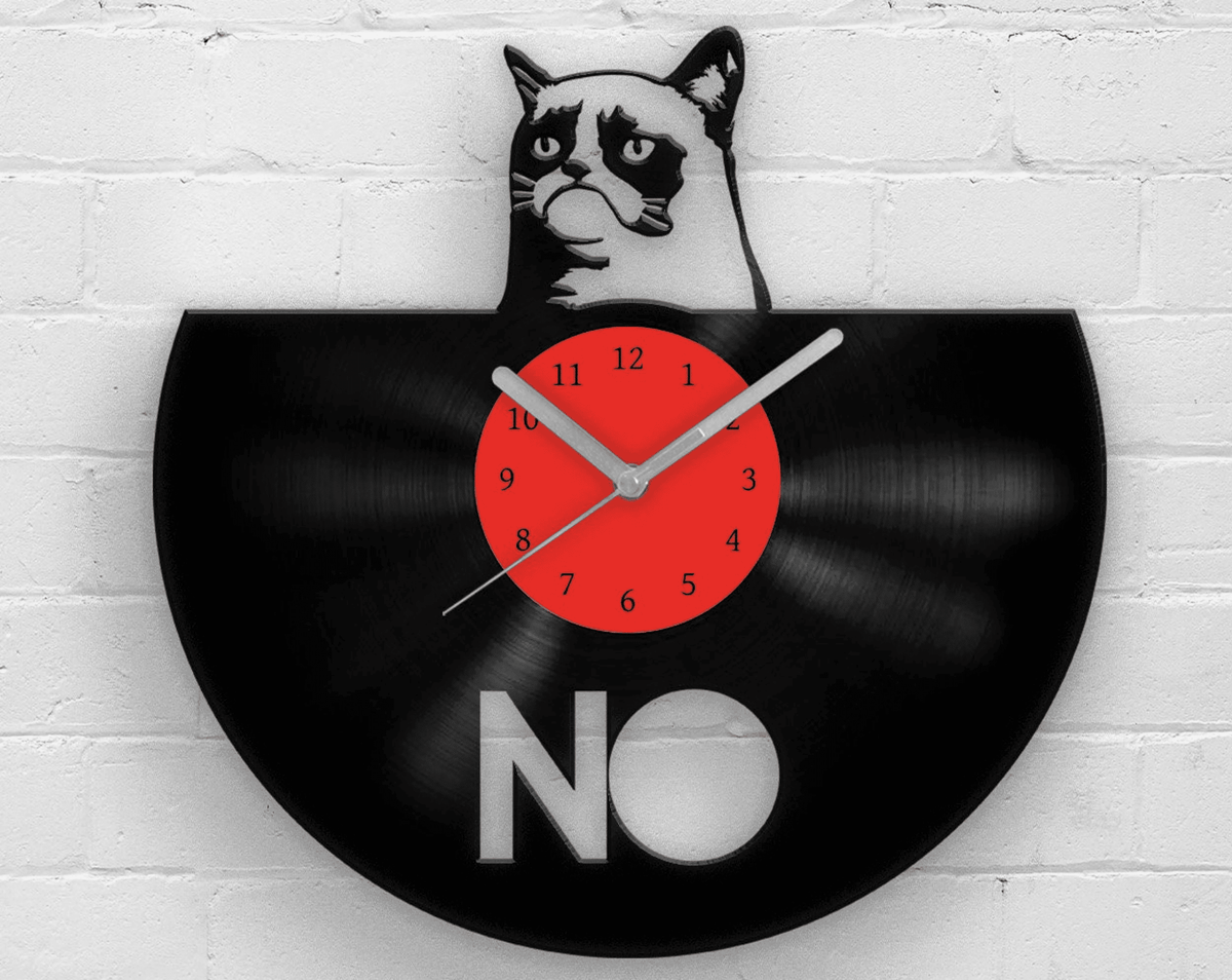 Grumpy Cat, Vinyl Clock, Cats Lover Gift, Cute Cat Gifts, Kids Room Artwork, Unique Clocks, Pets Wall Decor, Housewarming Decoration, Kitten
