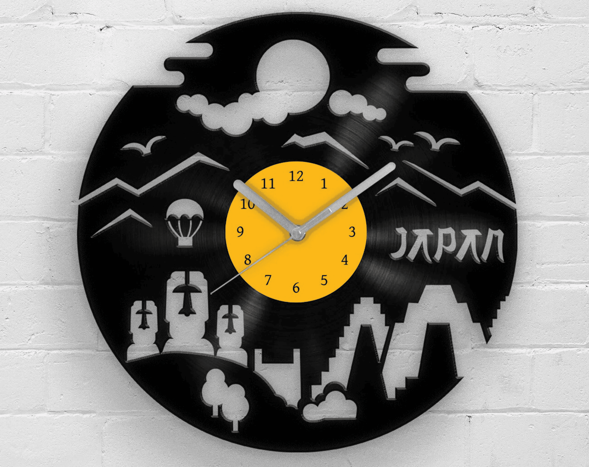JAPAN - Vinyl Clock, Japanese Style Wall Art, 12" Artwork, Gift Idea, Housewarming Gifts, Minimalist Sign, Rising Sun Country, Nature