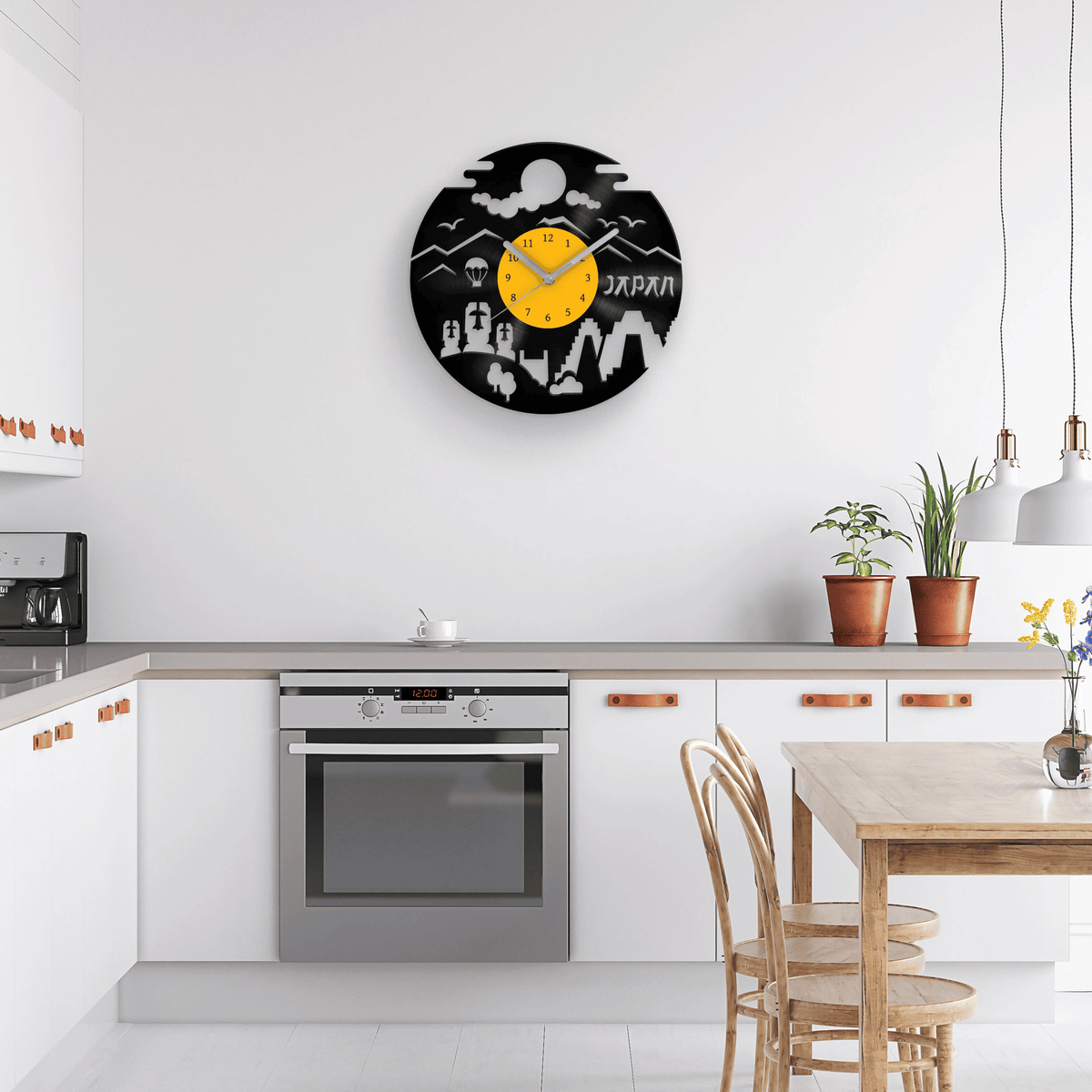 JAPAN - Vinyl Clock, Japanese Style Wall Art, 12" Artwork, Gift Idea, Housewarming Gifts, Minimalist Sign, Rising Sun Country, Nature