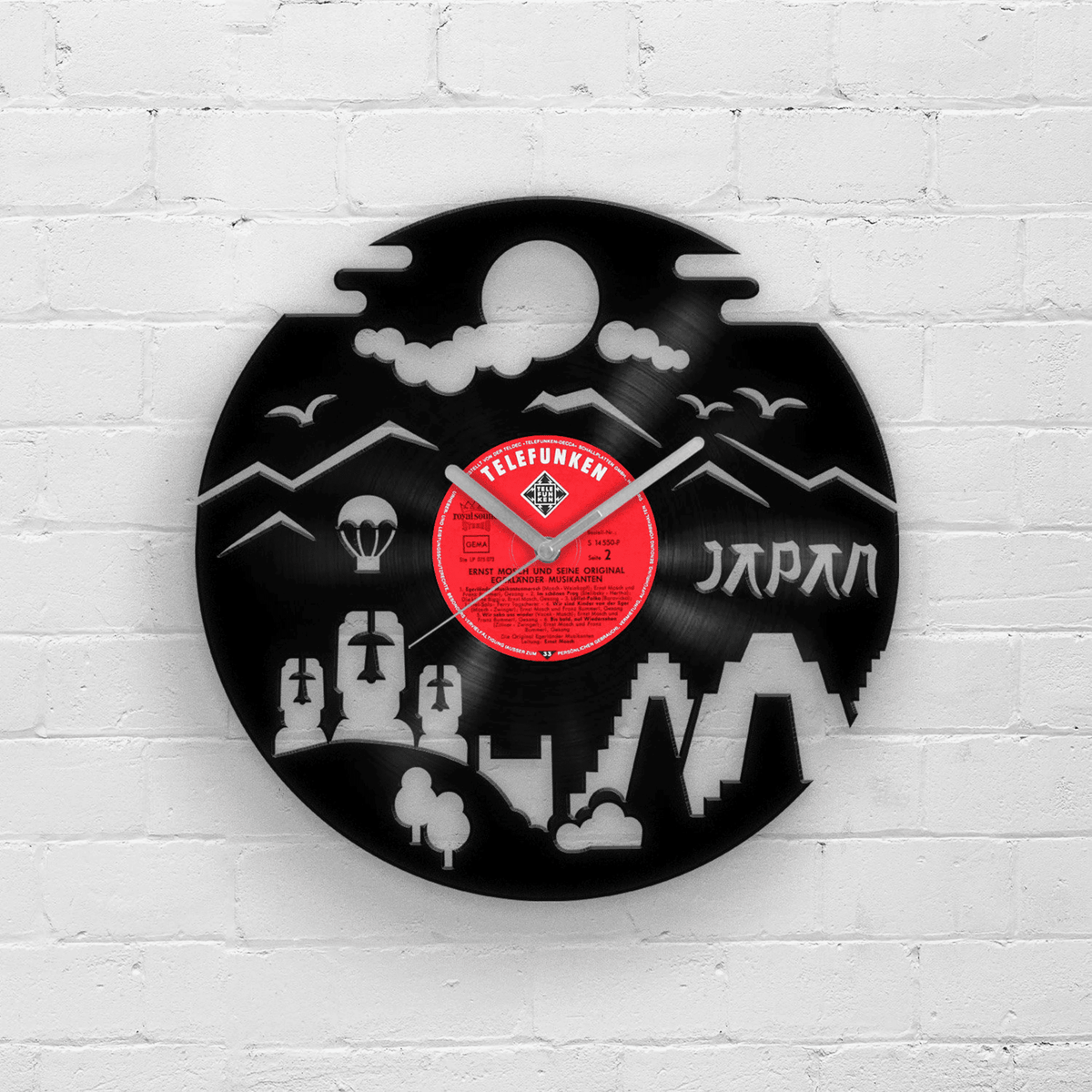 JAPAN - Vinyl Clock, Japanese Style Wall Art, 12" Artwork, Gift Idea, Housewarming Gifts, Minimalist Sign, Rising Sun Country, Nature