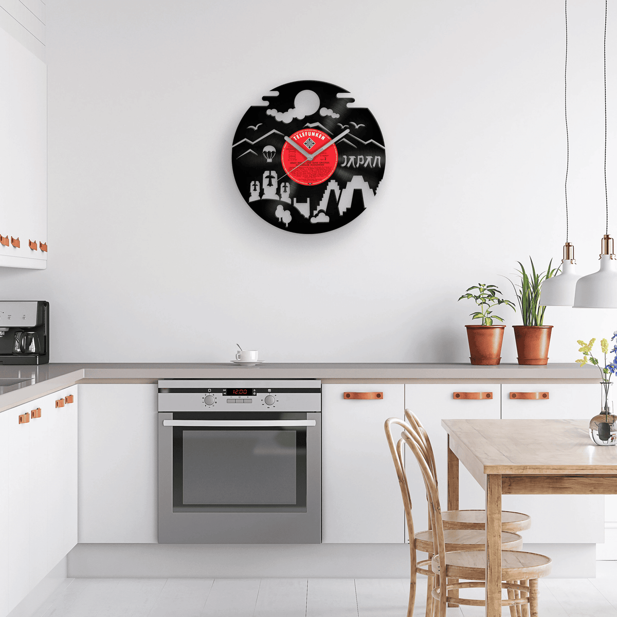 JAPAN - Vinyl Clock, Japanese Style Wall Art, 12" Artwork, Gift Idea, Housewarming Gifts, Minimalist Sign, Rising Sun Country, Nature