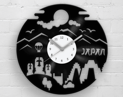 JAPAN - Vinyl Clock, Japanese Style Wall Art, 12" Artwork, Gift Idea, Housewarming Gifts, Minimalist Sign, Rising Sun Country, Nature