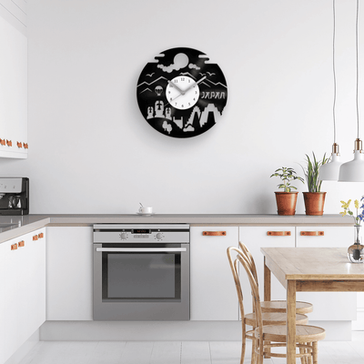 JAPAN - Vinyl Clock, Japanese Style Wall Art, 12" Artwork, Gift Idea, Housewarming Gifts, Minimalist Sign, Rising Sun Country, Nature