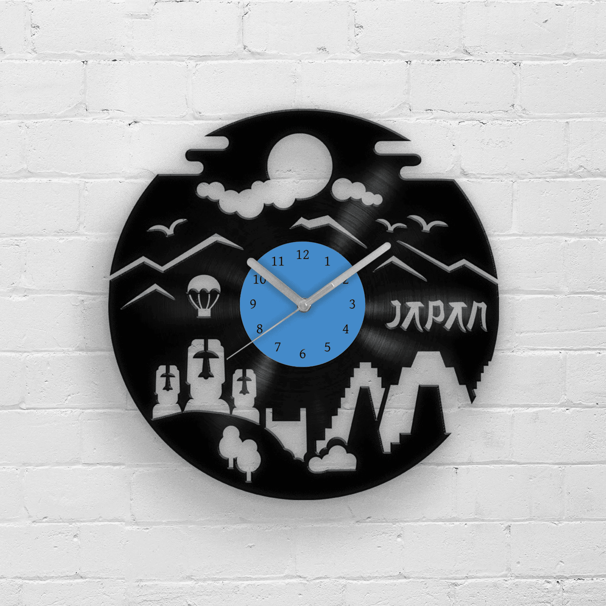 JAPAN - Vinyl Clock, Japanese Style Wall Art, 12" Artwork, Gift Idea, Housewarming Gifts, Minimalist Sign, Rising Sun Country, Nature