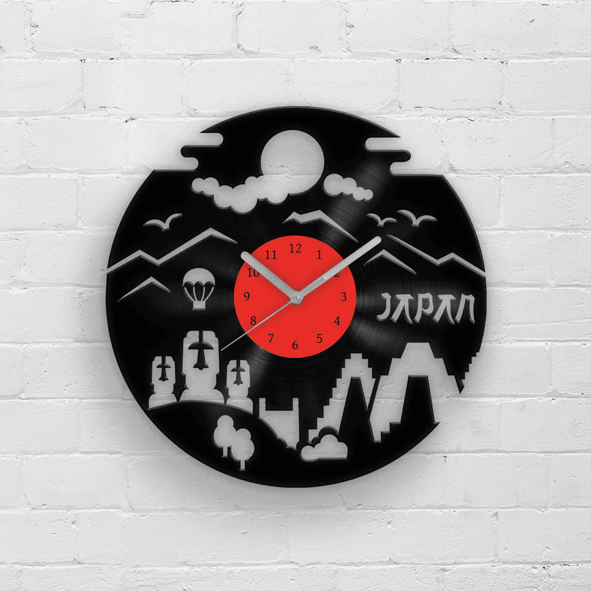 JAPAN - Vinyl Clock, Japanese Style Wall Art, 12" Artwork, Gift Idea, Housewarming Gifts, Minimalist Sign, Rising Sun Country, Nature