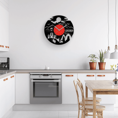 JAPAN - Vinyl Clock, Japanese Style Wall Art, 12" Artwork, Gift Idea, Housewarming Gifts, Minimalist Sign, Rising Sun Country, Nature