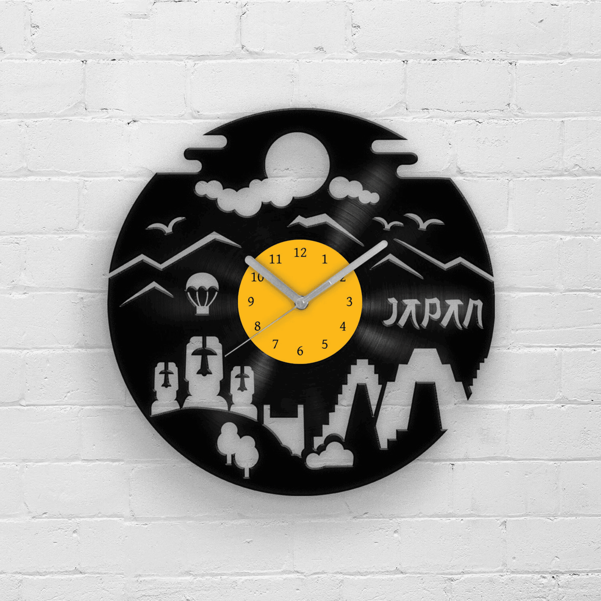 JAPAN - Vinyl Clock, Japanese Style Wall Art, 12" Artwork, Gift Idea, Housewarming Gifts, Minimalist Sign, Rising Sun Country, Nature