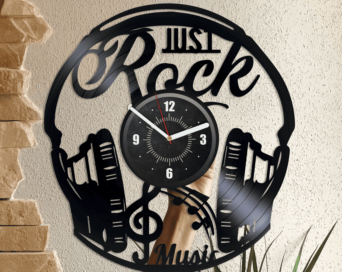 Rock Music Vinyl Record Black Clock Rock Music Art Music Room Wall Decor Music Teacher Gift Wedding Gift For Groom Headphones Art