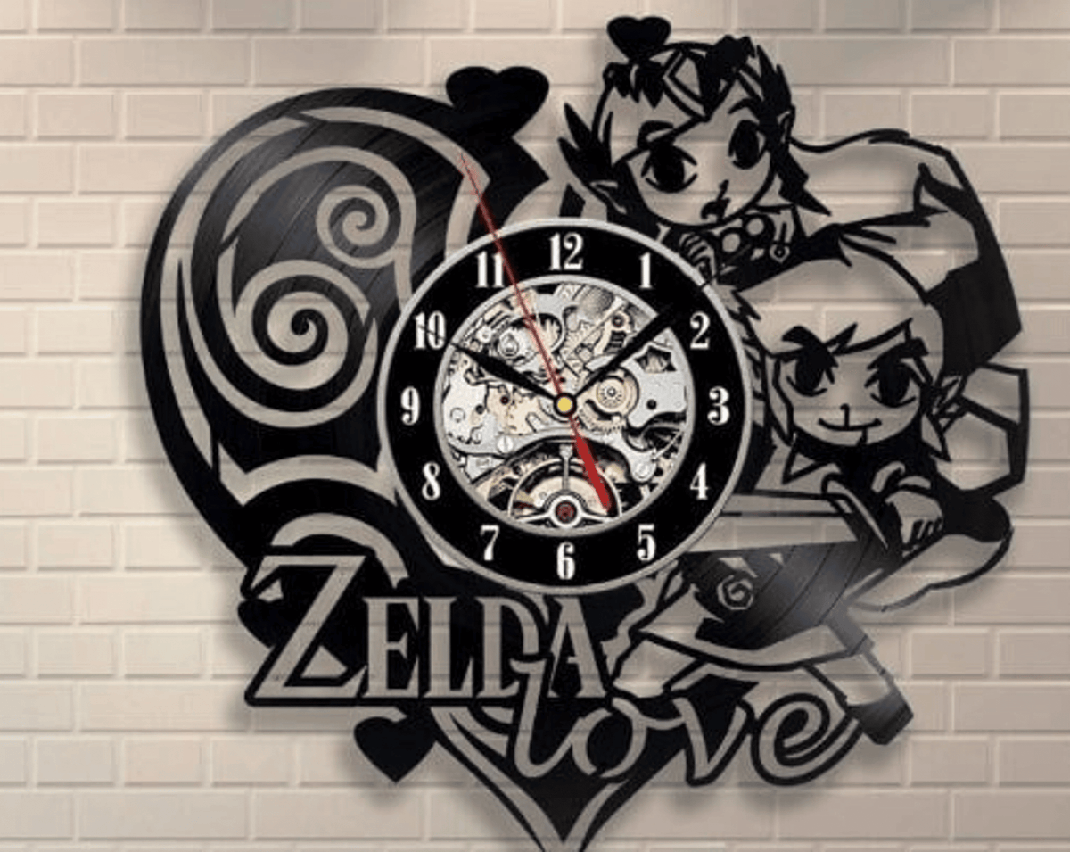 Link And Zelda Vinyl Record Black Wall Clock, Video Game Room Decor, Gamer Girl Gifts, Zelda Wall Art, St Valentine's Day Gift