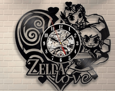 Link And Zelda Vinyl Record Black Wall Clock, Video Game Room Decor, Gamer Girl Gifts, Zelda Wall Art, St Valentine's Day Gift