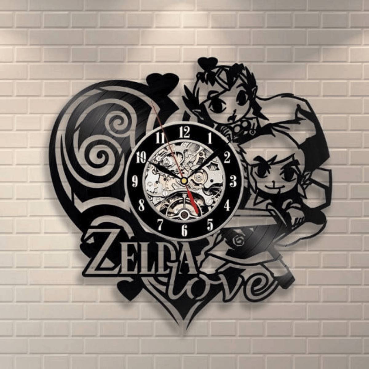 Link And Zelda Vinyl Record Black Wall Clock, Video Game Room Decor, Gamer Girl Gifts, Zelda Wall Art, St Valentine's Day Gift