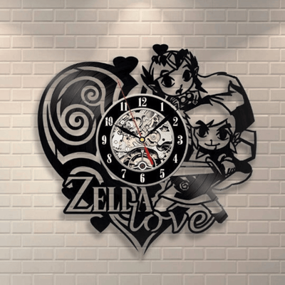 Link And Zelda Vinyl Record Black Wall Clock, Video Game Room Decor, Gamer Girl Gifts, Zelda Wall Art, St Valentine's Day Gift