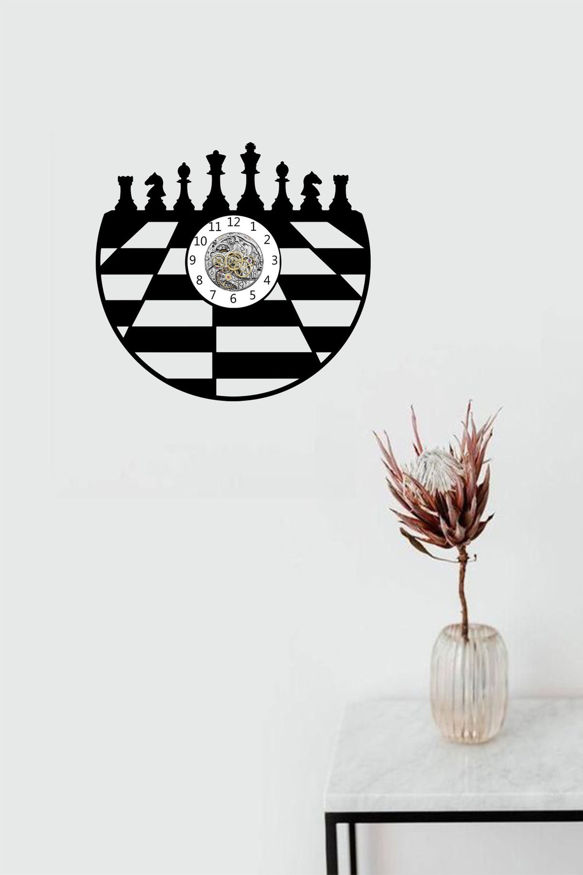 Chess Player Gifts, Gift for Chess Lover, Chess Board Art, Vinyl Clock, Board Games Fan, Minimalist Clocks, Housewarming Gifts, Gift for Men