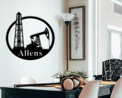 Personalized Metal Name Sign, Custom Oil Field Sign, Oil Rig Welcome Sign, Rustic Metal Wall Art, Split Monogram Metal Sign, Driller Gift Laser Cut Metal Signs Custom Gift Ideas