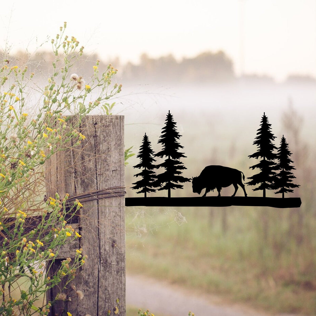 Bison Metal Tree Stake, Hunting Metal Art, Anniversary Gift Laser Cut Metal Signs Custom Gift Ideas