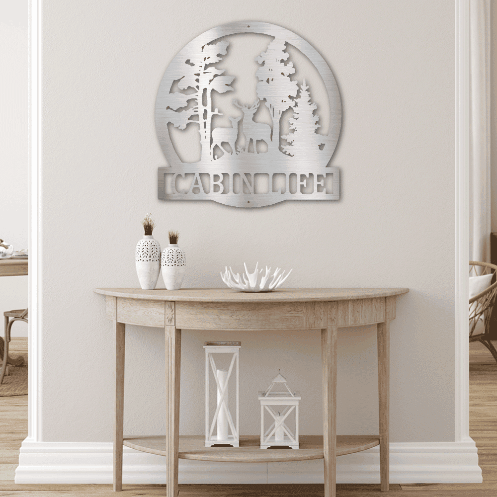 Personalized Deer in the Woods Steel Art Wall Decor Metal Name Sign Laser Cut Metal Signs Custom Gift Ideas