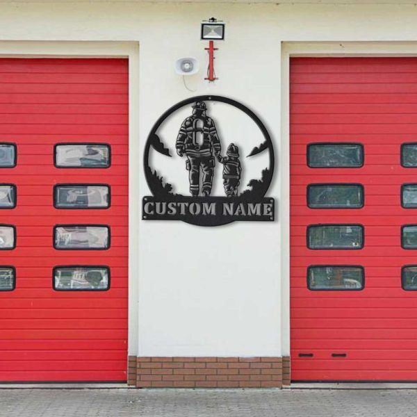 Firefighter Dad And Son Personalized Monogram Metal Wall Decor, Cut Metal Sign, Metal Wall Art, Metal House Sign Laser Cut Metal Signs Custom Gift Ideas