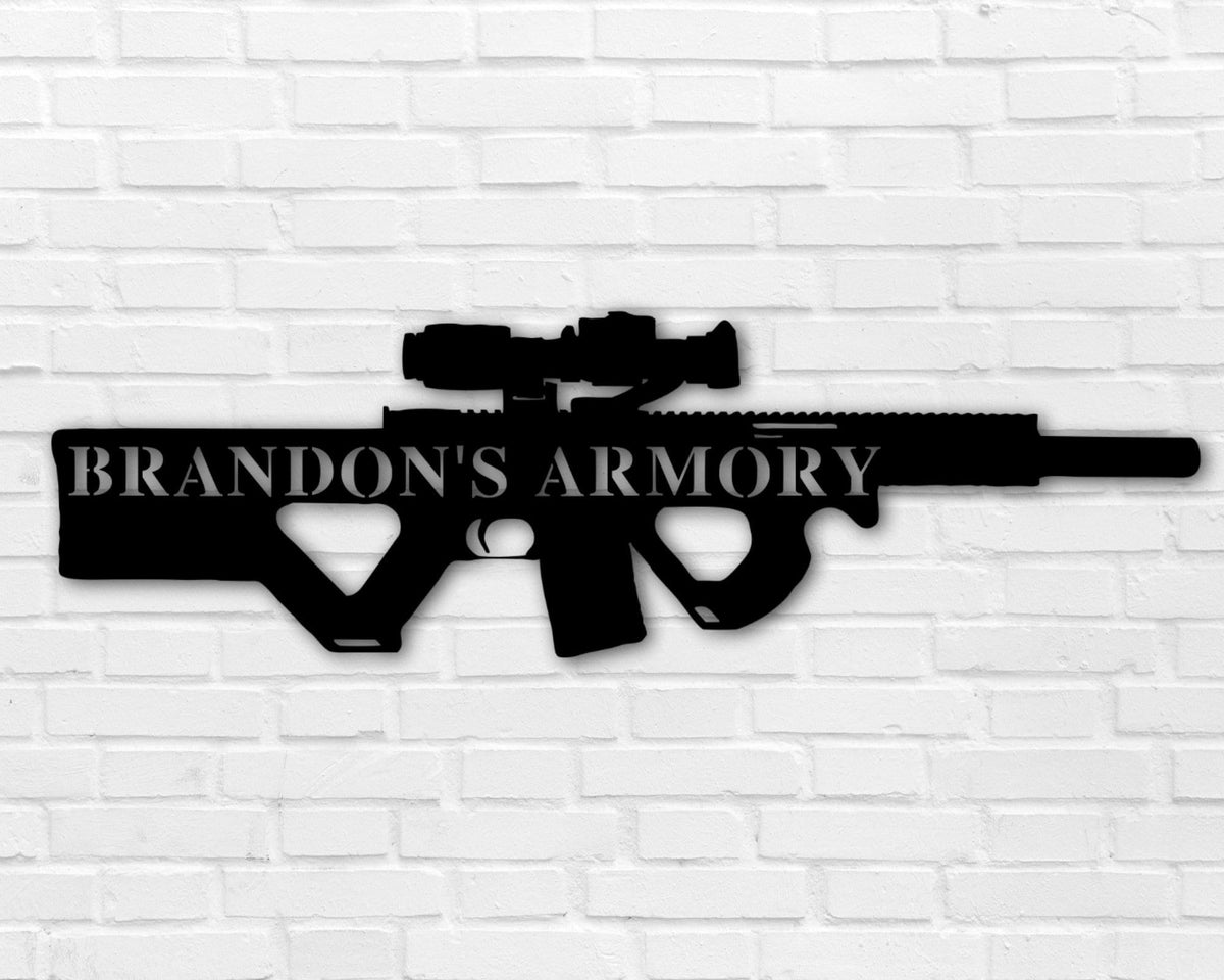 Gun Metal Sign, Custom Gun Sign, Personalized Armory Sign, Gun Metal Wall Art, Father's Day Gift, Hunting Gift, Gift For Him, Gift Laser Cut Metal Signs Custom Gift Ideas