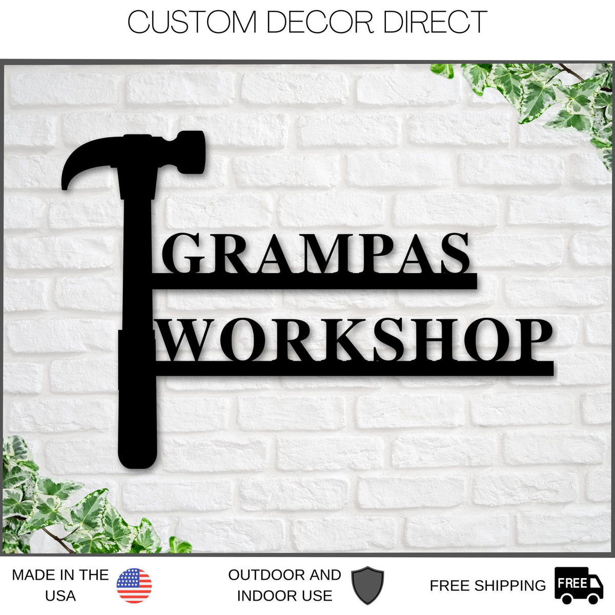 Grandpa's Workshop Sign, Crescent Wrench & Hammer Art, Gift For Grandpa, Woodworker Sign, Custom Workshop Sign, Grandpa Gift, Workshop Sign Laser Cut Metal Signs Custom Gift Ideas