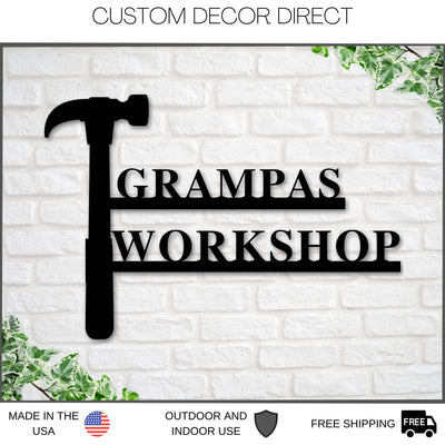 Grandpa's Workshop Sign, Crescent Wrench & Hammer Art, Gift For Grandpa, Woodworker Sign, Custom Workshop Sign, Grandpa Gift, Workshop Sign Laser Cut Metal Signs Custom Gift Ideas