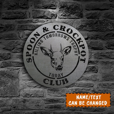 Custom Name/Text Spoon & Crockpot Club Deer Metal Sign, Deer Hunting Wall Decoration Laser Cut Metal Signs Custom Gift Ideas