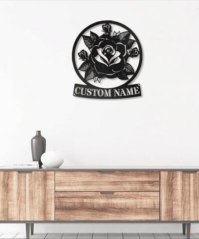 Custom Name Vintage Rose Metal House Sign