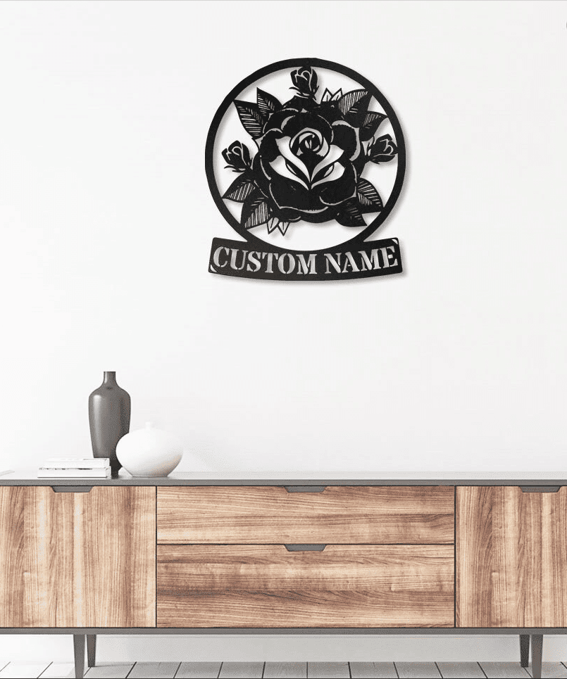 Custom Name Vintage Rose Metal House Sign