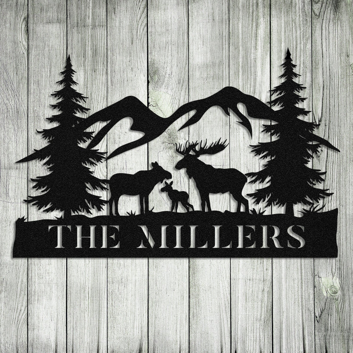 Moose Deer Hunting Hunter Metal Sign Monogram, Custom Outdoor Farm, Cabin, Lodge, Camp, Wall Decor, Art Gift For Him, Metal Laser Cut Metal Signs Custom Gift Ideas