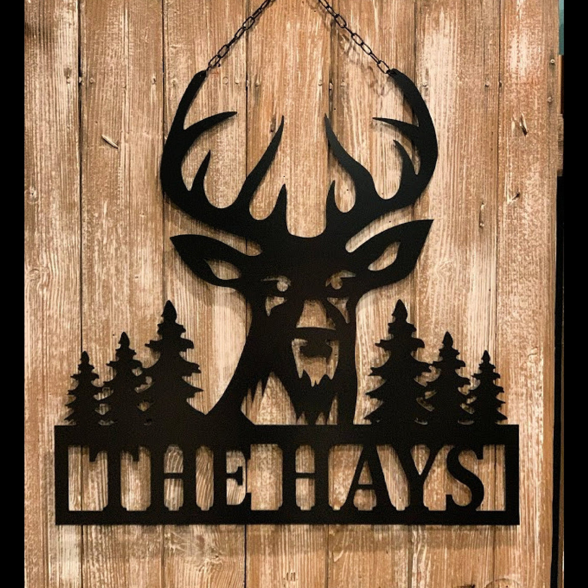 Personalized Hunter Decor Deer, Pine Trees, Man Cave Or Hunting Cabin Gift Idea, Custom Deer & Nature Sign Gift For Him, Laser Cut Metal Signs Custom Gift Ideas