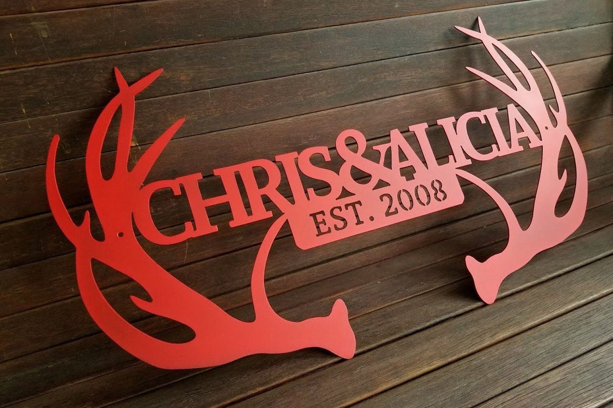 Custom Metal Sign, Antlers, Steel Art, Antler Monogram, Antler Sign, Family Name Sign, Wreath, Ranch Sign, Home Decor, Deer Antlers Laser Cut Metal Signs Custom Gift Ideas