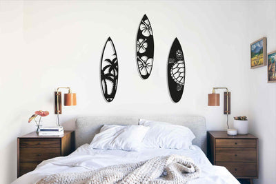 Surf Board Palm Tree Metal Wall Art, 3 Piece Surf Board Wall Decor, Gift For Surfers, Beach House Decor, Summer House Wall Art,, Metal Laser Cut Metal Signs Custom Gift Ideas