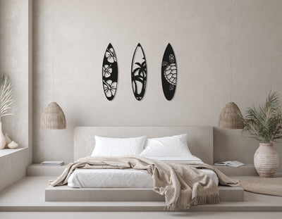 Surf Board Palm Tree Metal Wall Art, 3 Piece Surf Board Wall Decor, Gift For Surfers, Beach House Decor, Summer House Wall Art,, Metal Laser Cut Metal Signs Custom Gift Ideas