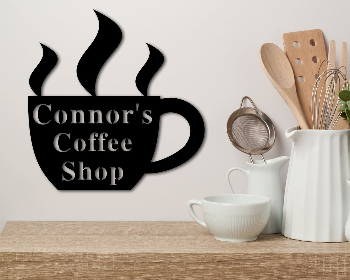 Coffee Bar Metal Sign, Custom Coffee Shop Sign, Personalized Coffee Sign, Coffee Metal Art, Kitchen Wall Decor, Coffee Business Sign Laser Cut Metal Signs Custom Gift Ideas