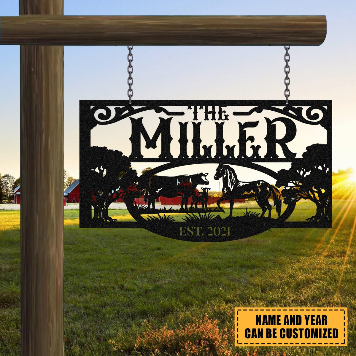 Personalized Metal Farm Sign Horse Cow, Custom Outdoor Farmhouse, Ranch Wall Decor Art Gift Laser Cut Metal Signs Custom Gift Ideas
