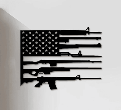 US Flag Military Guns Cut Metal Sign Laser Cut Metal Signs Custom Gift Ideas Best Veteran