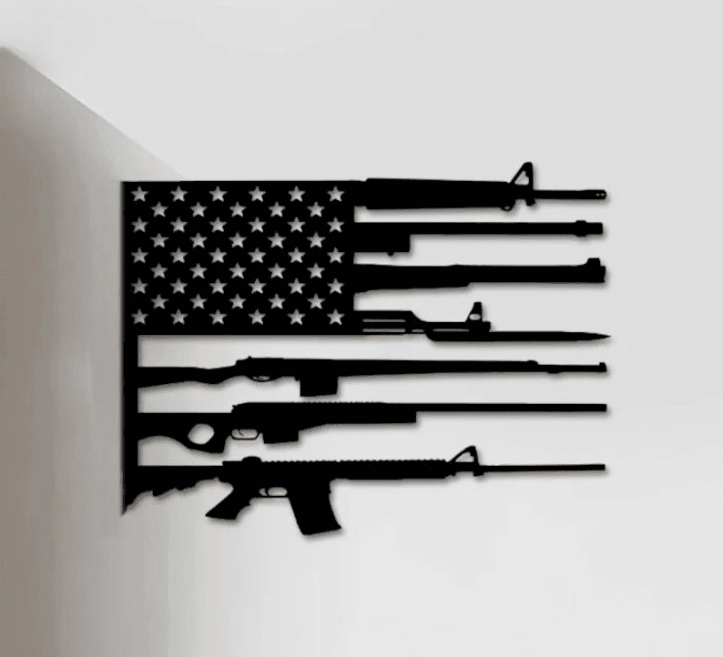 US Flag Military Guns Cut Metal Sign Laser Cut Metal Signs Custom Gift Ideas Best Veteran