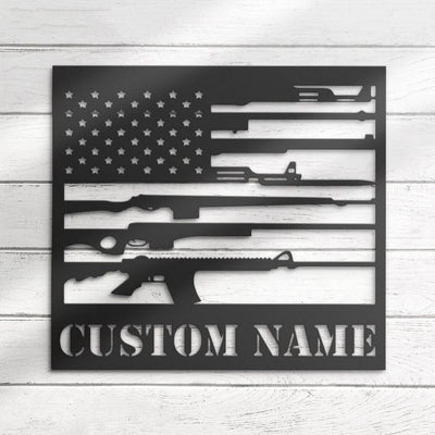 US Flag Military Guns Cut Metal Sign Laser Cut Metal Signs Custom Gift Ideas Best Veteran