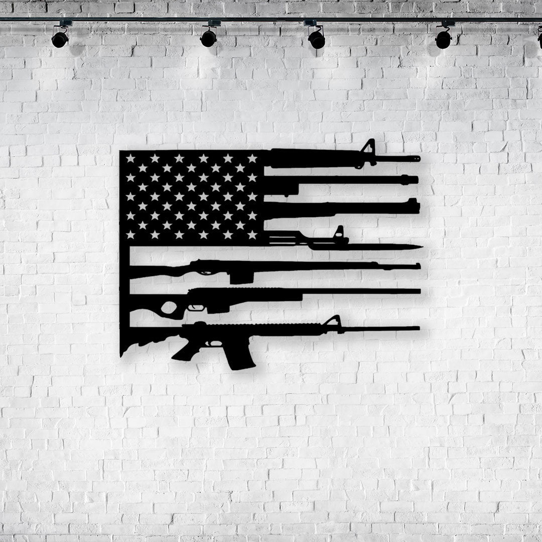 US Flag Military Guns Cut Metal Sign Laser Cut Metal Signs Custom Gift Ideas Best Veteran