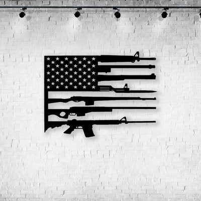 US Flag Military Guns Cut Metal Sign Laser Cut Metal Signs Custom Gift Ideas Best Veteran