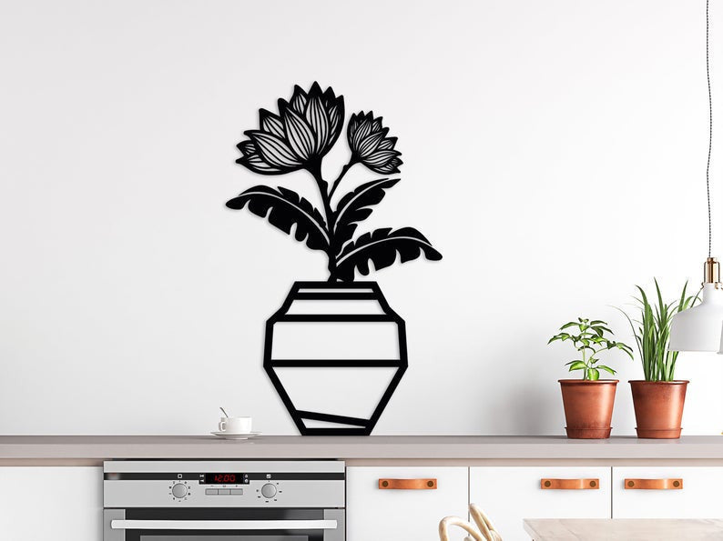 Flower in Vase Decor Wall Art Cut Metal Sign Laser Cut Metal Signs Custom Gift Ideas