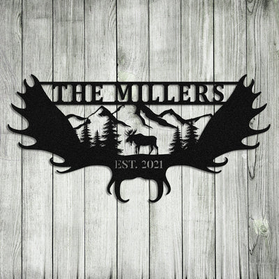 Moose Deer Hunting Hunter Metal Sign Monogram, Cabin, Lodge, Camp, Wall Decor, Art Gift For Him, Metal Laser Cut Metal Signs Custom Gift Ideas