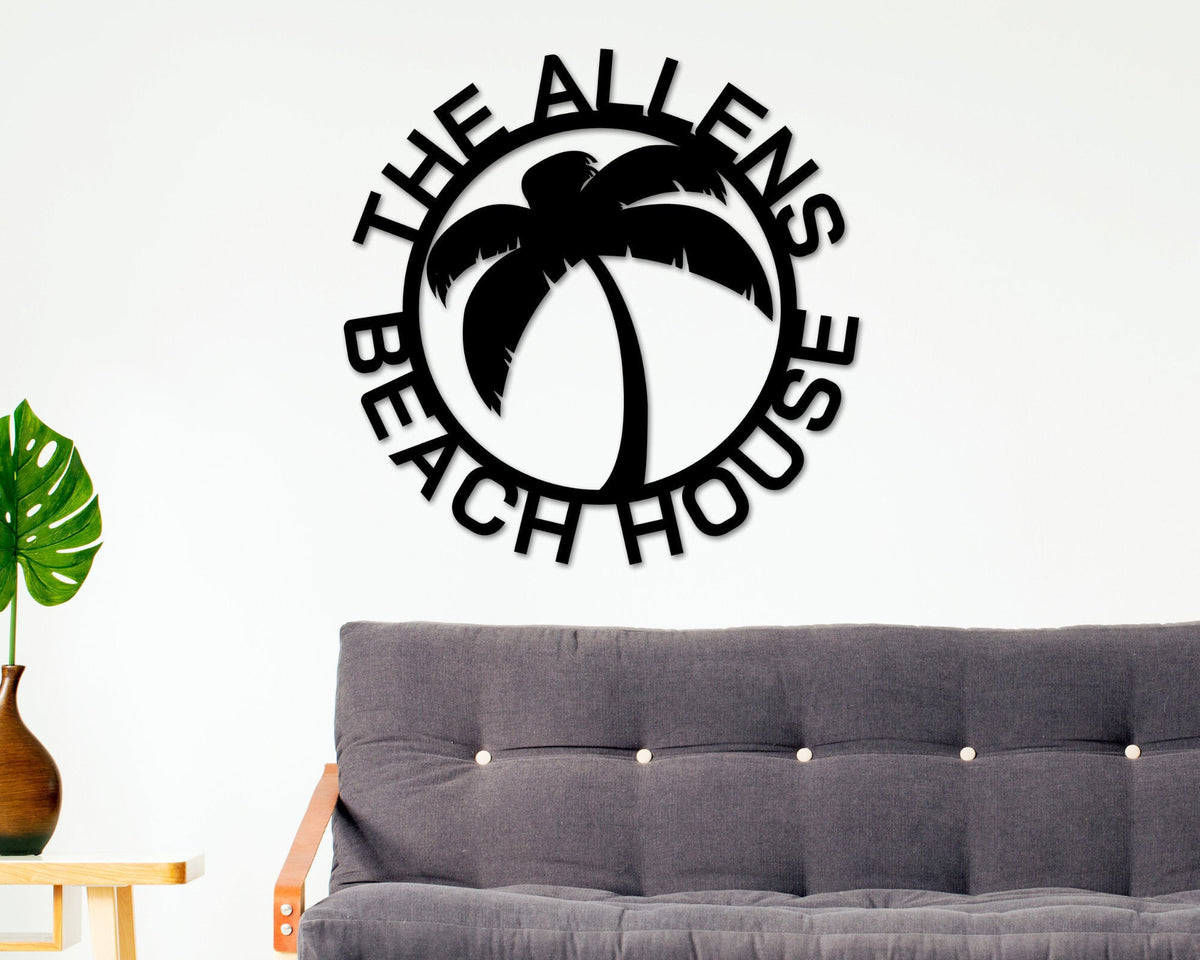 Christmas Gift, Beach House Personalized, Steel Metal Wall Sign, Wall Customized With Name And Palm Trees, Personalized Palm Tree Metal Laser Cut Metal Signs Custom Gift Ideas