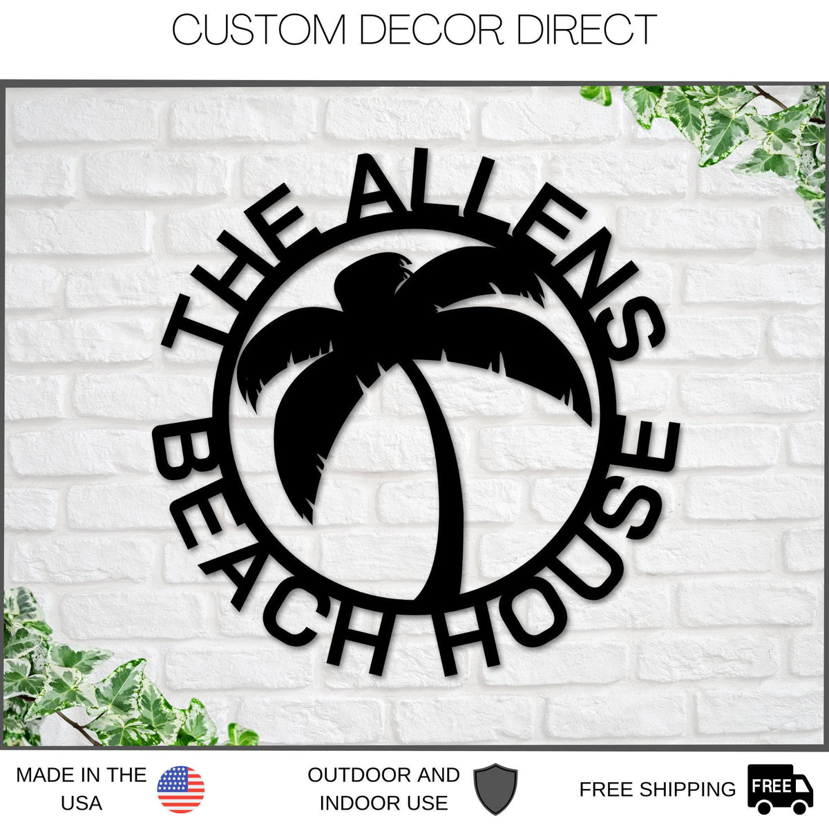 Christmas Gift, Beach House Personalized, Steel Metal Wall Sign, Wall Customized With Name And Palm Trees, Personalized Palm Tree Metal Laser Cut Metal Signs Custom Gift Ideas