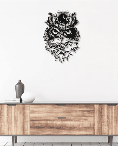 Sun and Moon Owl Metal House Sign
